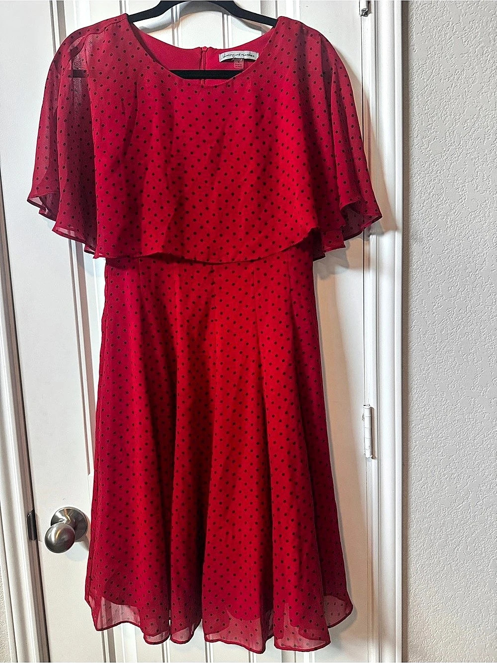 Danny & Nicole Polka Dot Midi Dress Red & Black Size 8 rockabilly pinup retro
